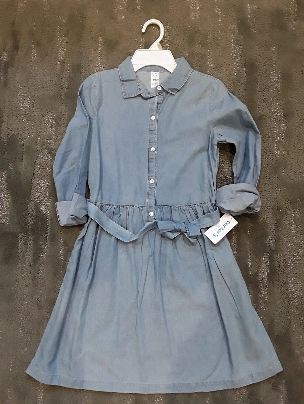 Carters Size 12 Blue Chambray (Soft Denim) Shirt Dress with Waist tie